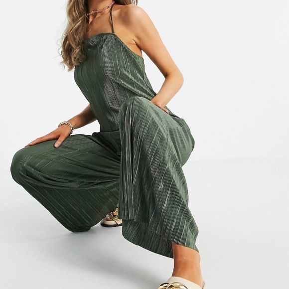 ASOS Pants - ASOS DESIGN wide leg beach plisse jumpsuit in khaki